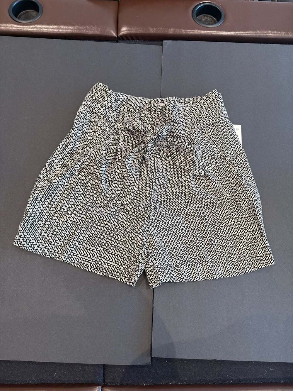 H&M Black and White Patterned Tie Front Paperbag Shorts